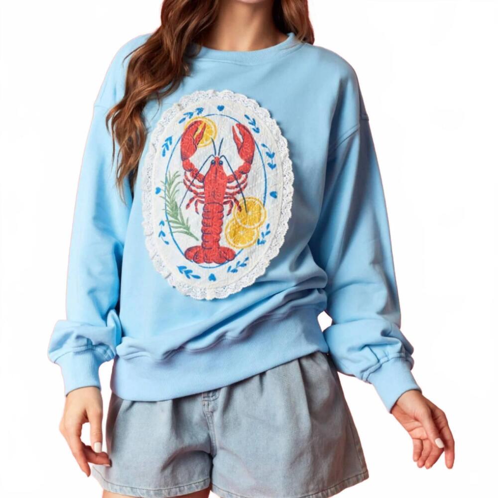 NEW PEACH LOVE lemon and lace lobster crewneck sweatshirt in blue